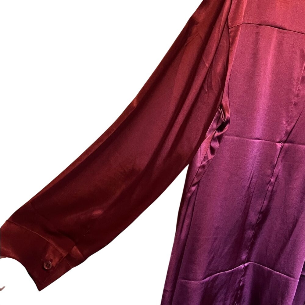 CHICO'S Button Down Satin Shirt Large (12) Cranberry Red Silky Splendor Anna Lee - Picture 10 of 11